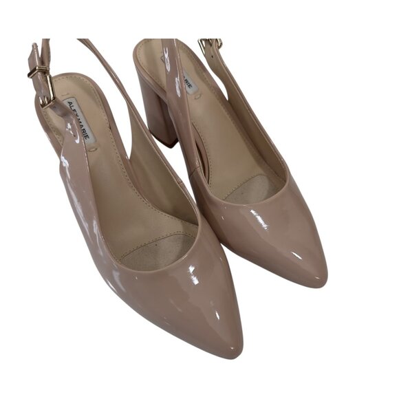 Alex Marie Nude Patent Slingback Heels With Block Heel & Buckle Strap - Size 6M - Picture 7 of 12